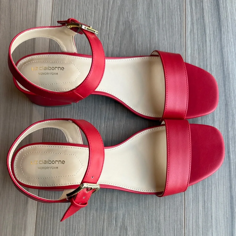 Liz Claiborne Women's Red Renny Ankle Strap Sandals Size 9.5 - Picture 2 of 8